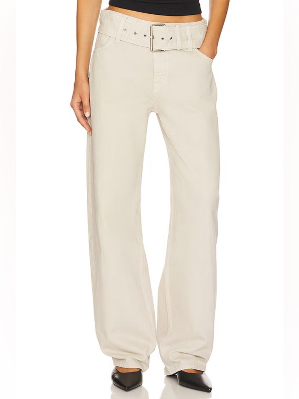 GRLFRND Revolve Eliza Sandstone Belted Low Rise Straight Baggy Jeans Size 26 NWT